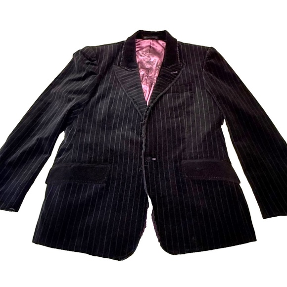 7 Diamonds Men's Vintage Distressed Black Velvet Pinstriped Jacket; Size 42‎ - Picture 3 of 10